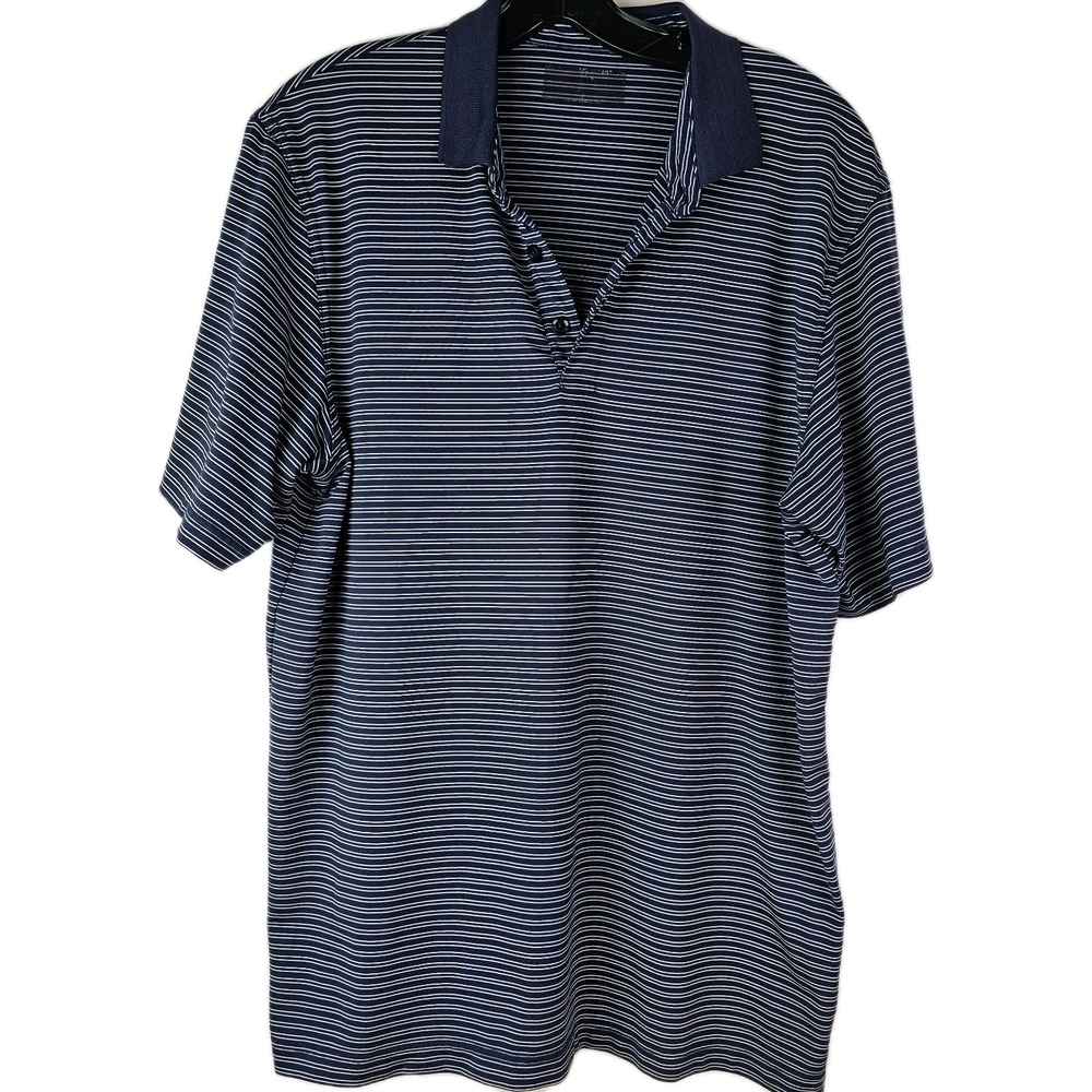 Callaway Polo‎ Shirt Mens L Blue Striped Short Sleeve Golf Performance *Read